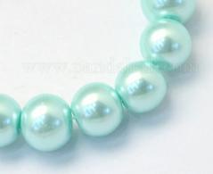 Backen Painted Pearlized Glasperlen-runder Korn-Strands,  aquamarin transparent, 8 ~ 9mm, Loch: 1mm; &amp;uuml;ber 105pcs / strand,  - #492272