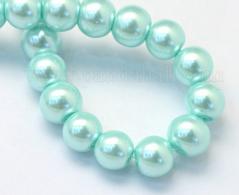 Backen Painted Pearlized Glasperlen-runder Korn-Strands,  aquamarin transparent, 8 ~ 9mm, Loch: 1mm; &amp;uuml;ber 105pcs / strand,  - #492272