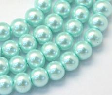 Backen Painted Pearlized Glasperlen-runder Korn-Strands,  aquamarin transparent, 8 ~ 9mm, Loch: 1mm; &amp;uuml;ber 105pcs / strand,  - #492272