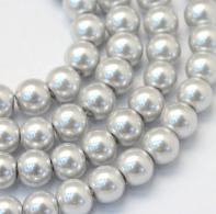 Backen Painted Pearlized Glasperlen-runder Korn-Strands,  silber, 8 ~ 9mm, Loch: 1mm; &amp;uuml;ber 105pcs / strand, 31,4&amp;quot; - #492270