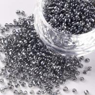 Glasperlen, Trans. Farben gl&amp;auml;nzendes, rund, grau, 2mm, Loch: 1mm; 3000pcs / 50Gramm - #217409