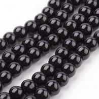 Glasperlen Perlen Str&amp;auml;nge, Pearlized, rund, schwarz, 8mm, Loch: 1mm; &amp;uuml;ber 105pcs / strand, 32&amp;quot; - #217328