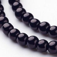 Glasperlen Perlen Str&amp;auml;nge, Pearlized Runde, Schwarz, 4mm, Loch: 0,8 ~ 1 mm, &amp;uuml;ber 216pcs / strand, 32&amp;quot; - #217329
