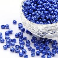 Glass Seed Beads, Opaque Colors Lustered, Round, Blue, 3mm, Hole: 1mm; about 10000pcs/pound(SEED-A012-3mm-128) - #132265