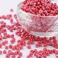 Glass Seed Beads, Opaque Colors Lustered, Round, Crimson, 3mm, Hole: 1mm; about 10000pcs/pound(SEED-A012-3mm-125B) - #132262