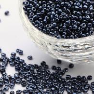 Glass Seed Beads, Opaque Colors Lustered, Round, PrussianBlue, 3mm, Hole: 1mm; about 10000pcs/pound(SEED-A012-3mm-129) - #132266